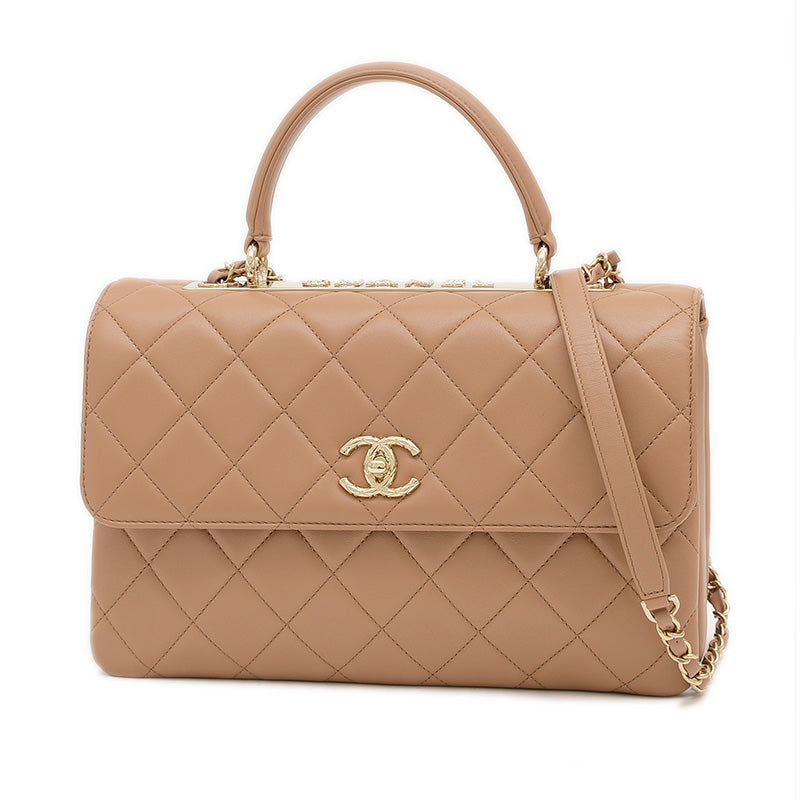 トレンディCC トップハンドル 2WAYショルダーバッグ ラムスキン ベージュ A69923 ハンドバッグ