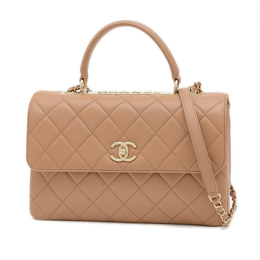 トレンディCC トップハンドル 2WAYショルダーバッグ ラムスキン ベージュ A69923 ハンドバッグ