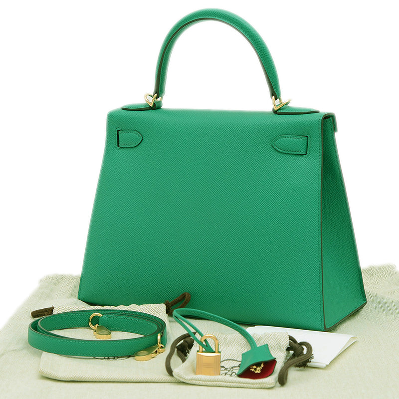 ケリー28 外縫い パーソナル エプソン ヴェールジェイド/ローズメキシコ K刻印 ハンドバッグ