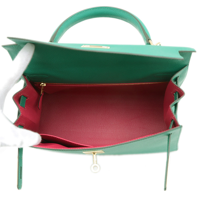 ケリー28 外縫い パーソナル エプソン ヴェールジェイド/ローズメキシコ K刻印 ハンドバッグ