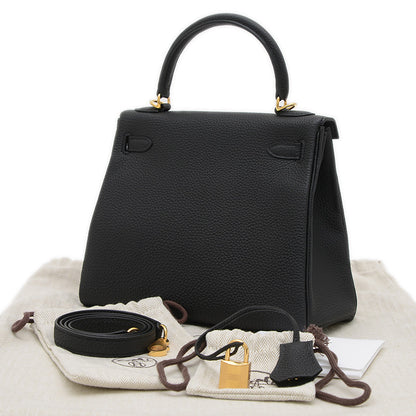 ケリー25 内縫い トゴ ブラック ゴールド金具 W刻印 ハンドバッグ