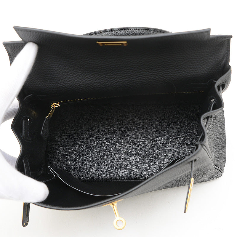ケリー25 内縫い トゴ ブラック ゴールド金具 W刻印 ハンドバッグ