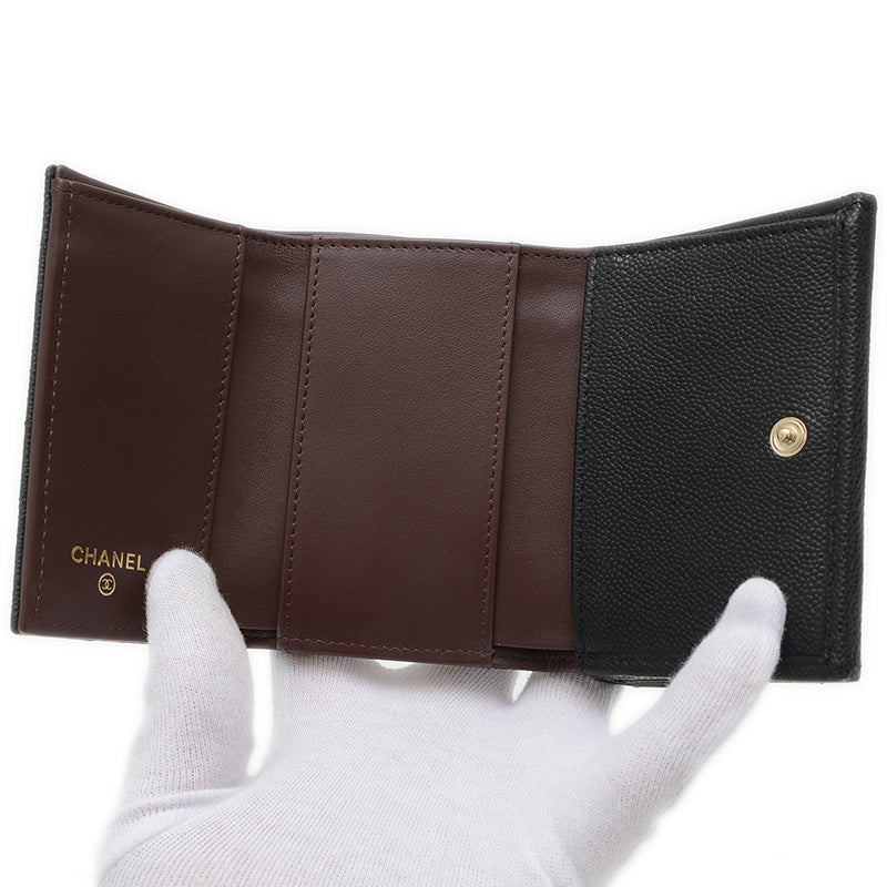 マトラッセ 三つ折り財布 キャビアスキン ブラック ゴールド金具 AP0230 三つ折り財布