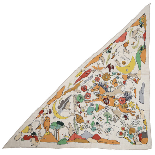 トライアングルジェアン ショール 千と一のウサギ ナチュラル/グリーン/キャラメル スカーフ