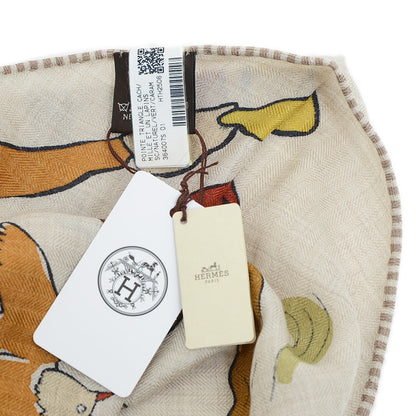 トライアングルジェアン ショール 千と一のウサギ ナチュラル/グリーン/キャラメル スカーフ