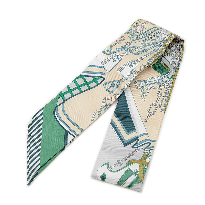 ツイリー 鞍職人の花束 グリーン/ベージュ/グリペルル スカーフ