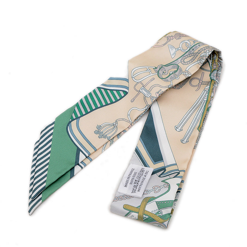 ツイリー 鞍職人の花束 グリーン/ベージュ/グリペルル スカーフ