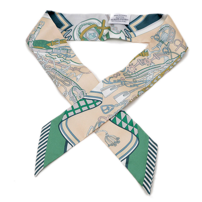 ツイリー 鞍職人の花束 グリーン/ベージュ/グリペルル スカーフ