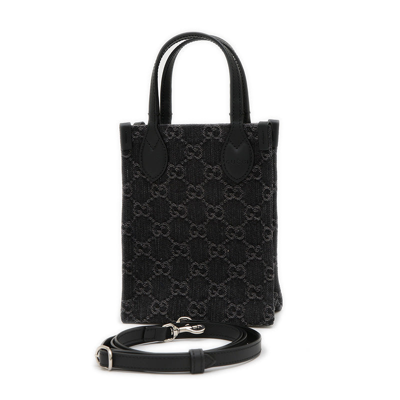 GGデニム 2WAYショルダーバッグ キャンバス/レザー ブラック 773730 ハンドバッグ