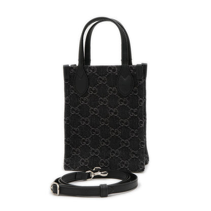 GGデニム 2WAYショルダーバッグ キャンバス/レザー ブラック 773730 ハンドバッグ