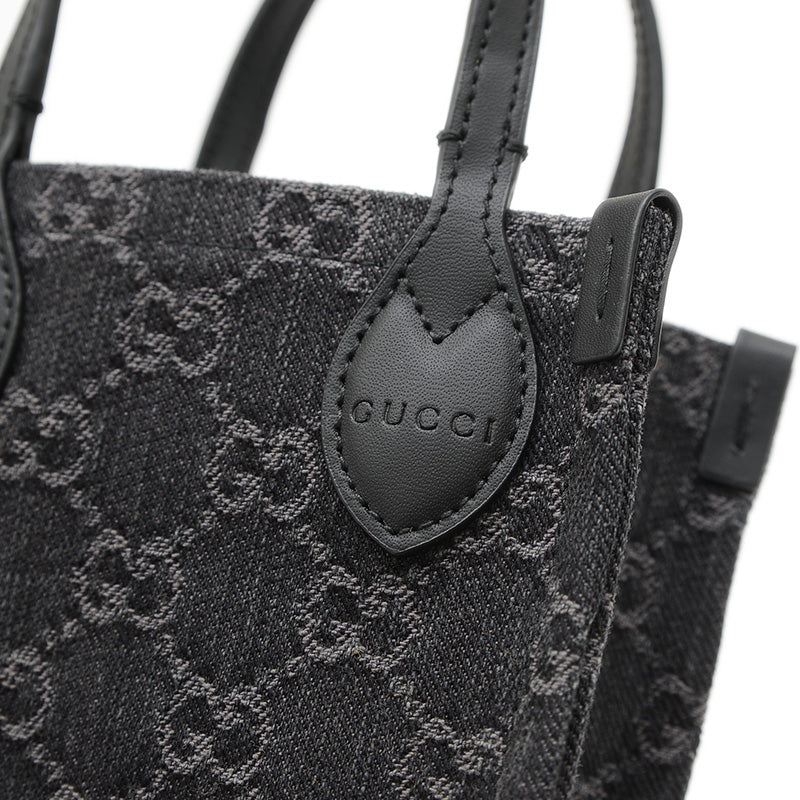 GGデニム 2WAYショルダーバッグ キャンバス/レザー ブラック 773730 ハンドバッグ