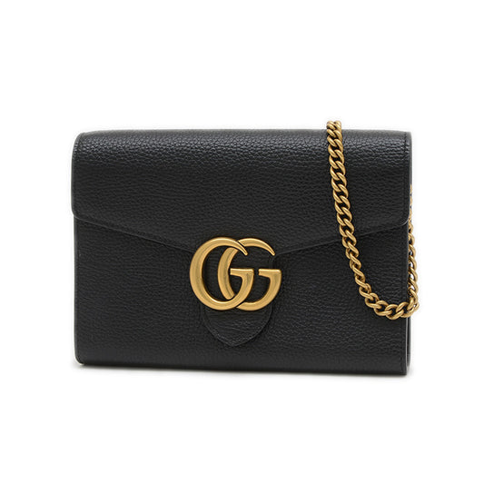 GGマーモント チェーンショルダーバッグ レザー ブラック 779777 アウトレット品 ショルダーバッグ