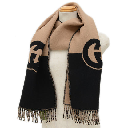 インターロッキングG マフラー ウール/カシミヤ ブラック/ベージュ 715497 マフラー