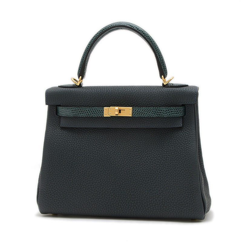 ケリー25 タッチ 内縫い トゴ/リザード ヴェールルソー ゴールド金具 W刻印 ハンドバッグ