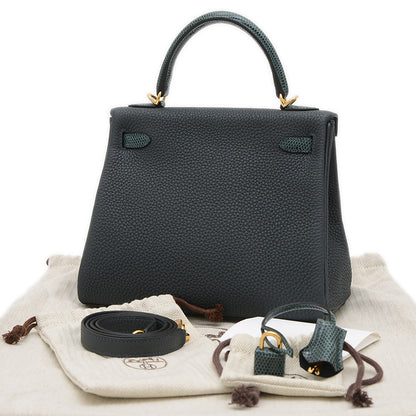 ケリー25 タッチ 内縫い トゴ/リザード ヴェールルソー ゴールド金具 W刻印 ハンドバッグ