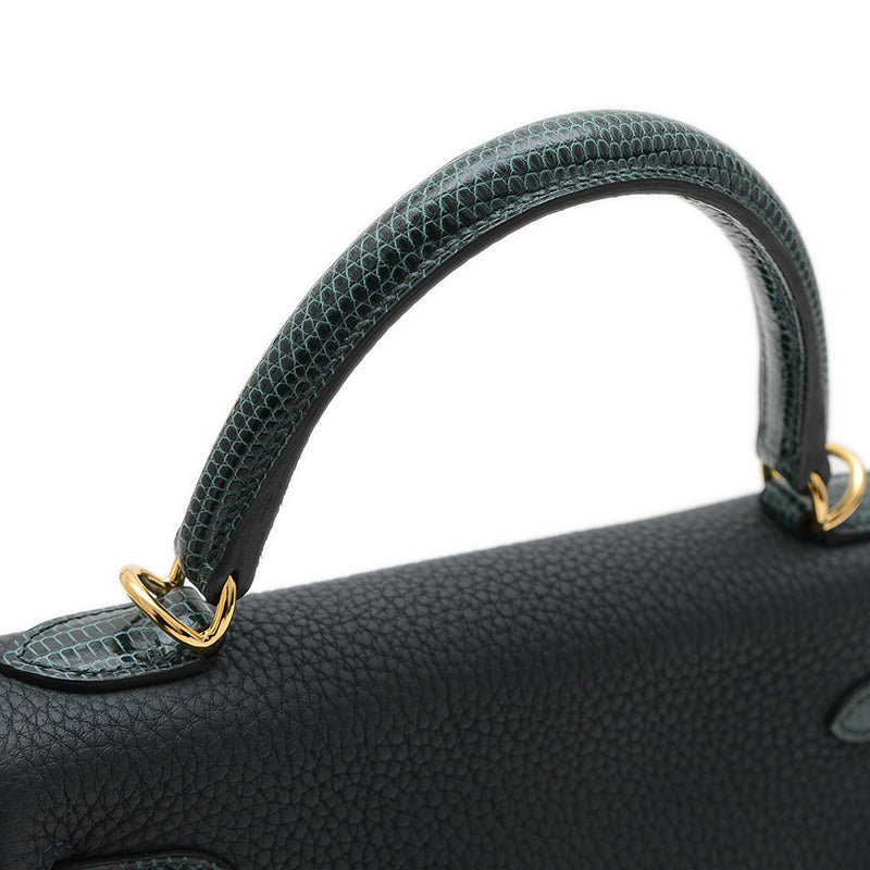 ケリー25 タッチ 内縫い トゴ/リザード ヴェールルソー ゴールド金具 W刻印 ハンドバッグ