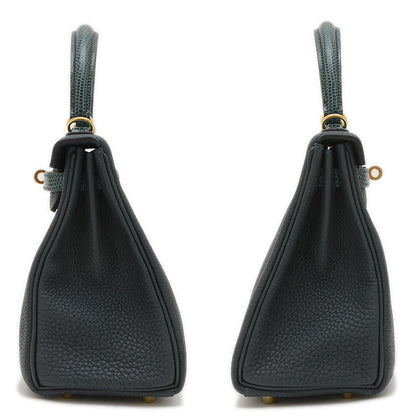 ケリー25 タッチ 内縫い トゴ/リザード ヴェールルソー ゴールド金具 W刻印 ハンドバッグ