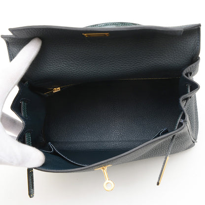 ケリー25 タッチ 内縫い トゴ/リザード ヴェールルソー ゴールド金具 W刻印 ハンドバッグ