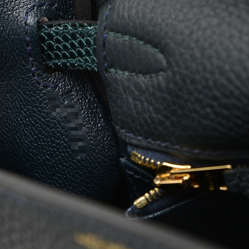 ケリー25 タッチ 内縫い トゴ/リザード ヴェールルソー ゴールド金具 W刻印 ハンドバッグ